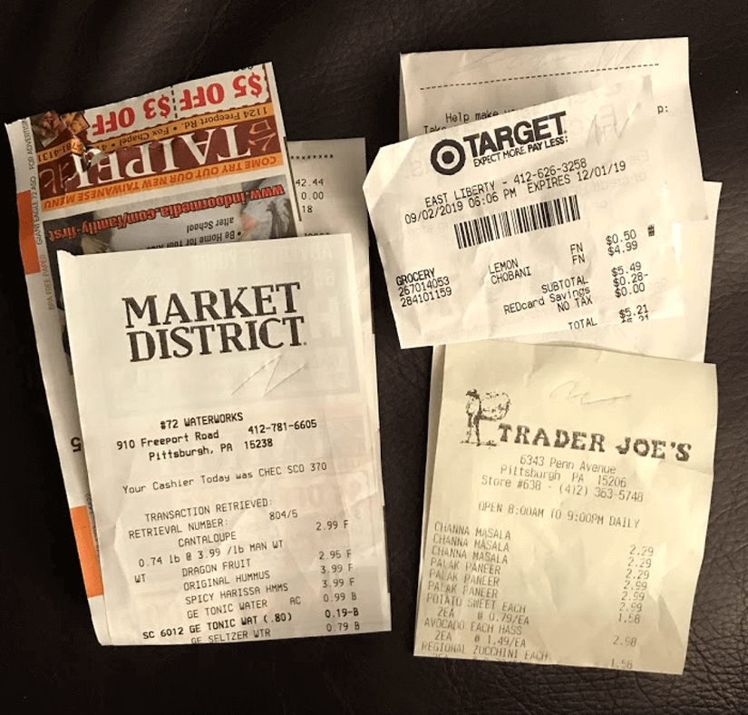 A few receipts from local pittsburgh stores